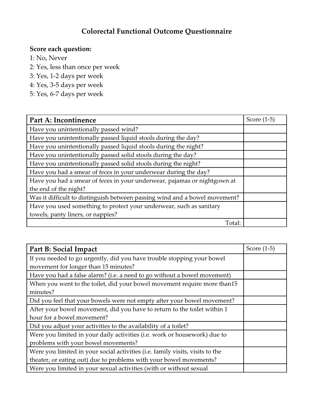 Colorectal Functional Outcome Questionnaire