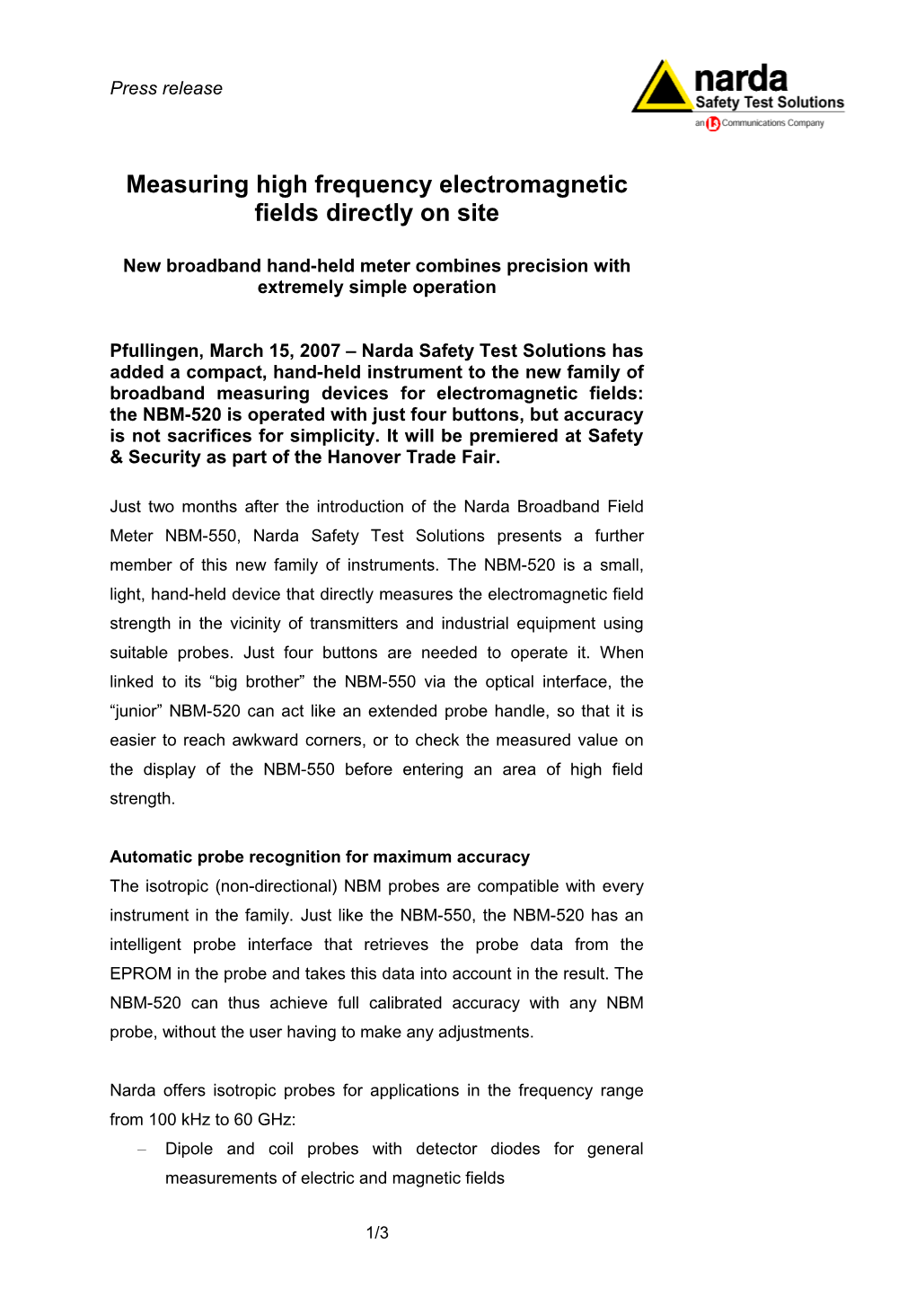 Press Release NBM-520 March 2006