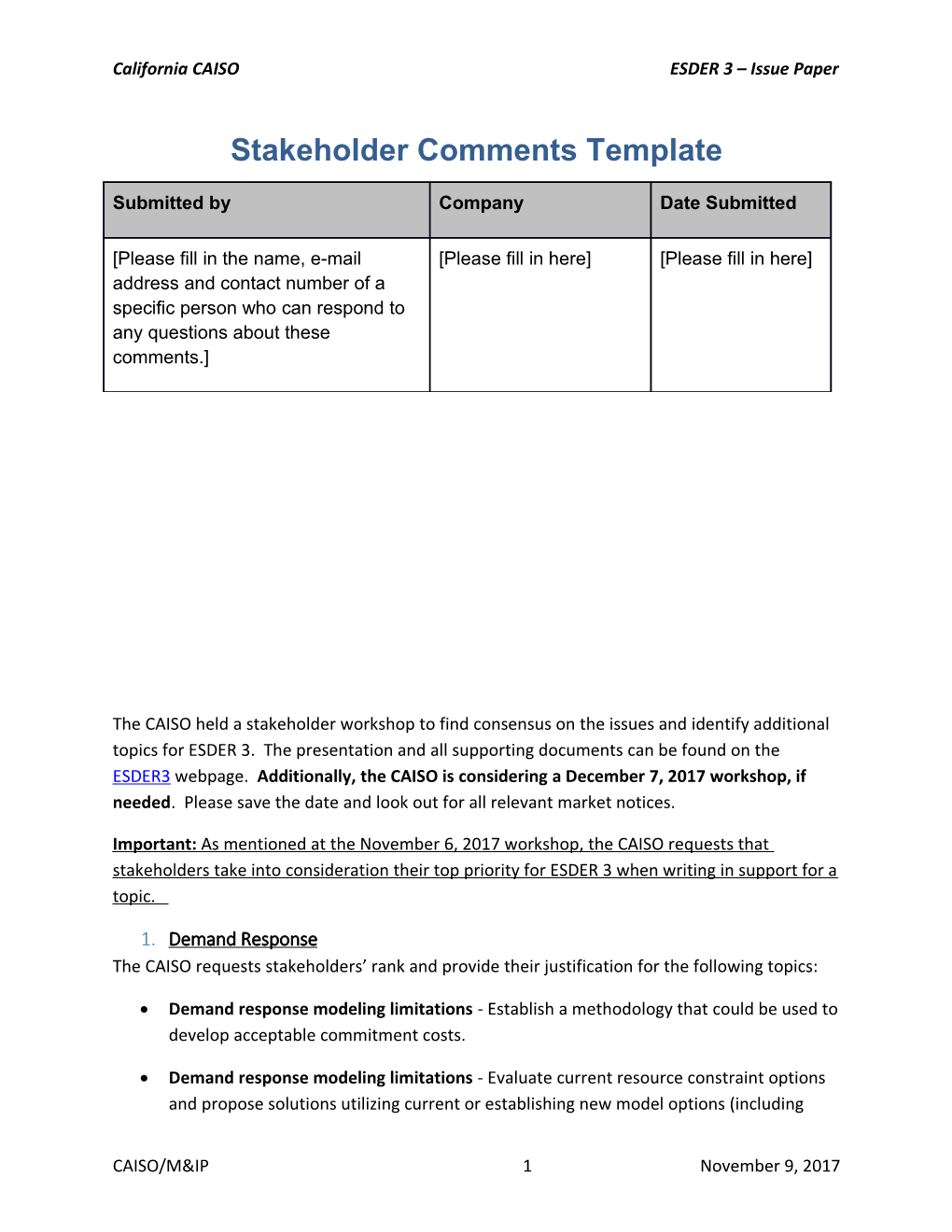 Comment Template - Energy Storage and Distributed Energy Resources Phase 3 Workshop - Nov