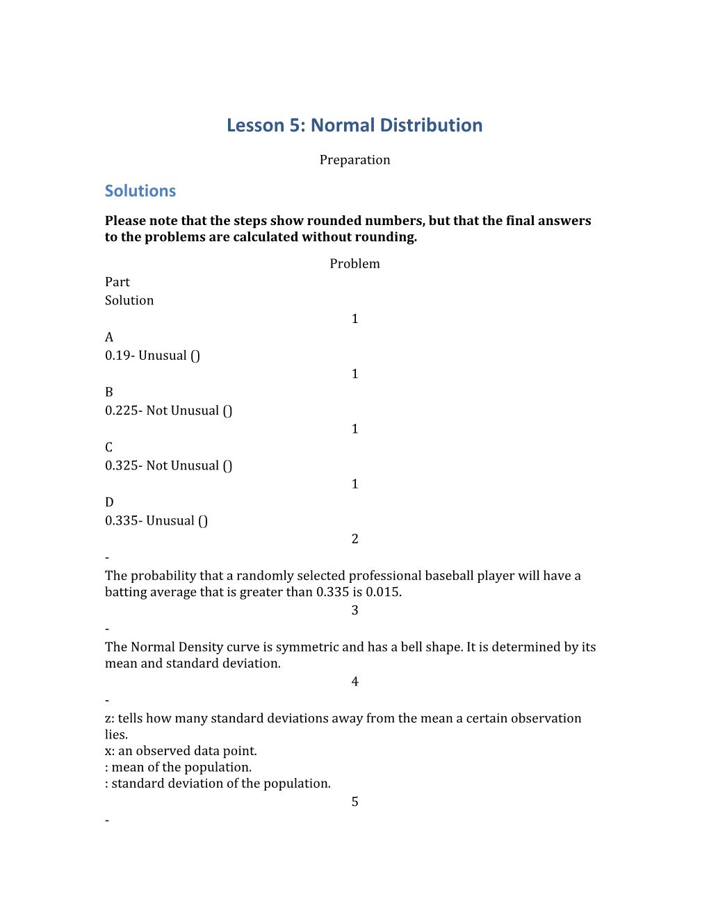 Lesson 5: Normal Distribution