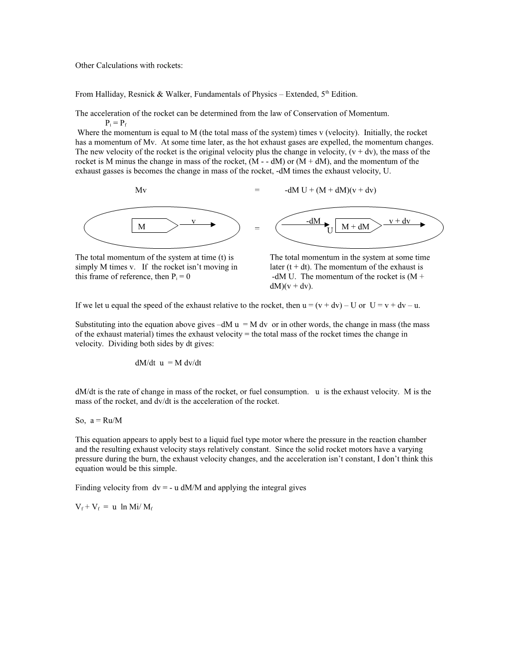 Other Calculations with Rockets