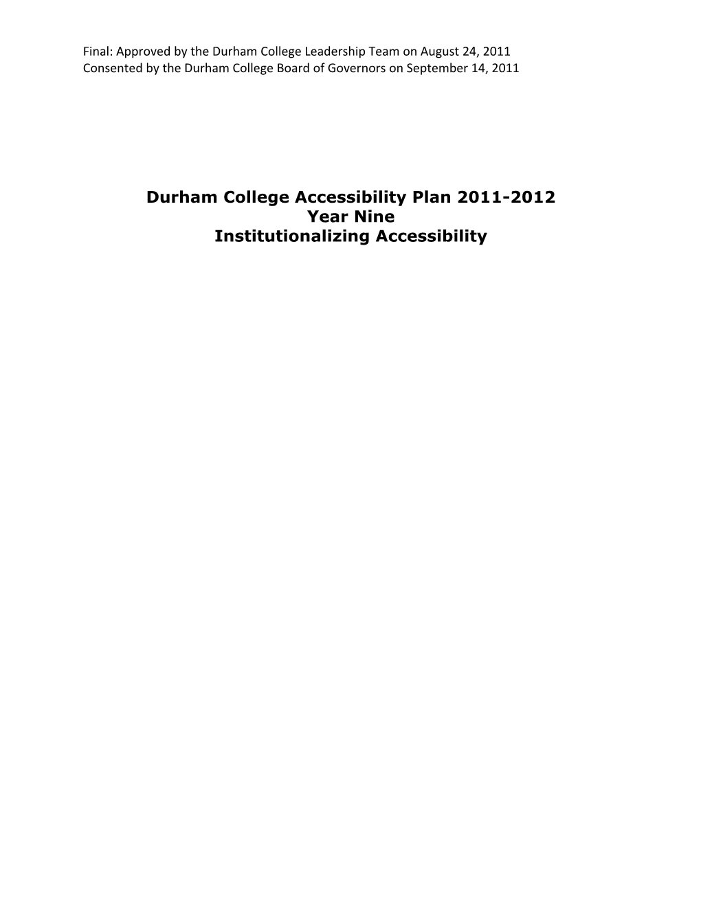 Durham College Accessibility Plan 2011-2012
