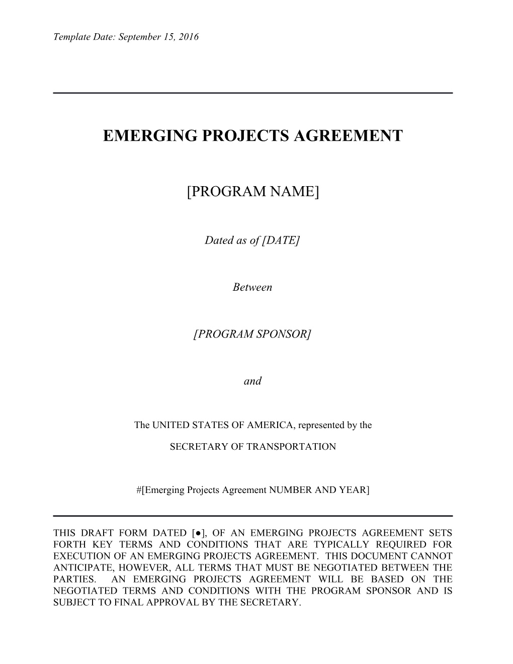 Emerging Projects Agreement