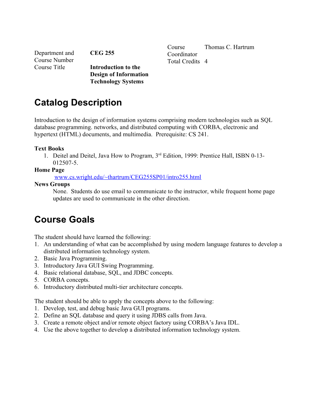 Course Title Introduction to the Design of Information Technology Systems