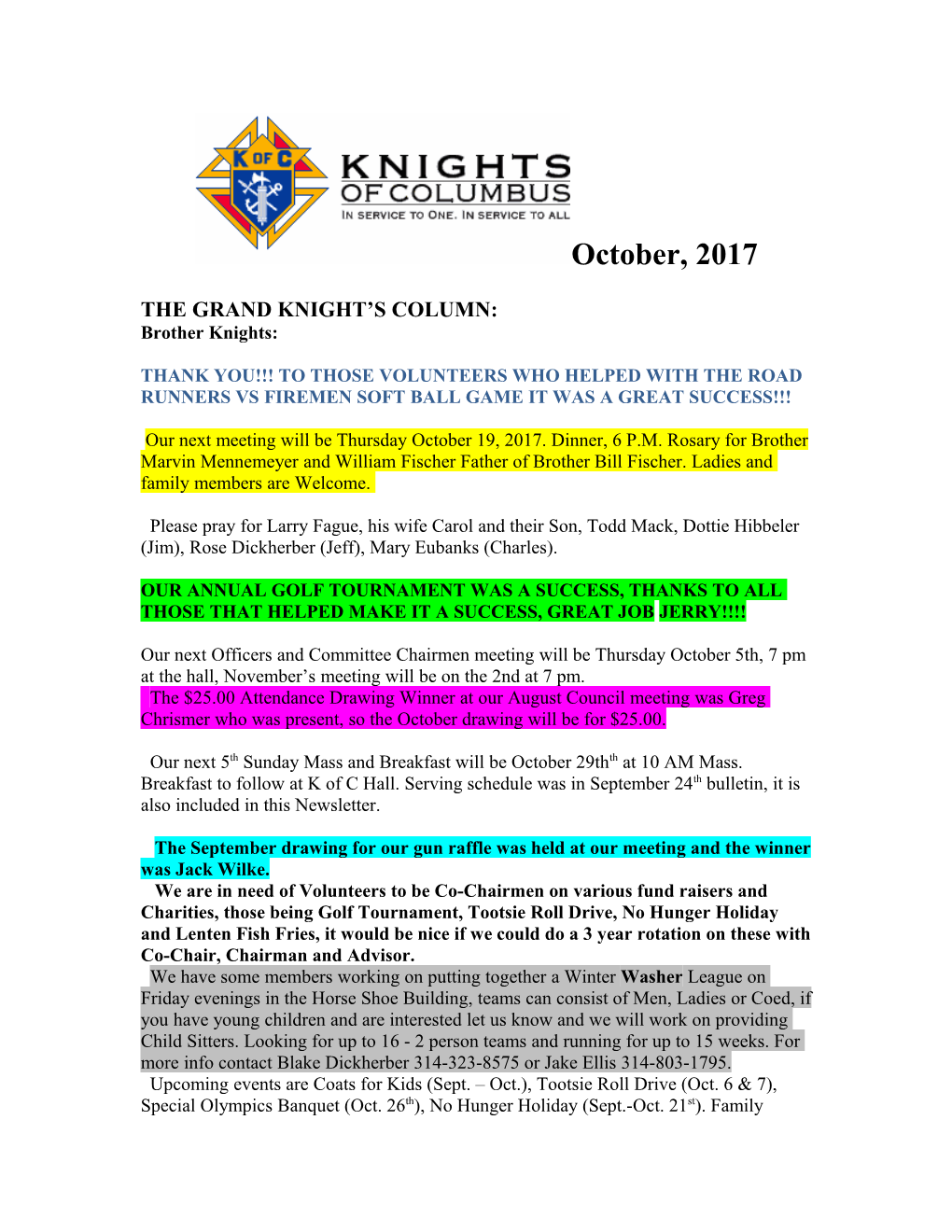 The Grand Knight S Column