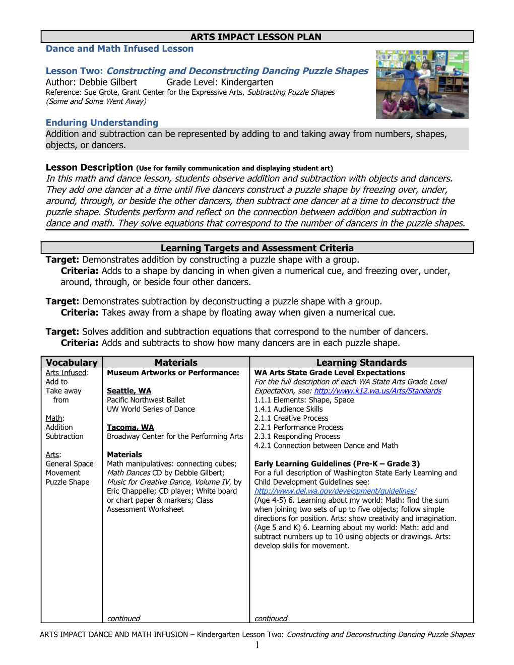 1. Introduce Adding and Subtracting with Dance and Math. Display Photographs of Professional