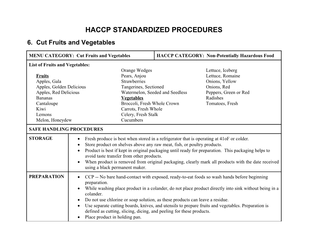 Haccp Standardized Procedures