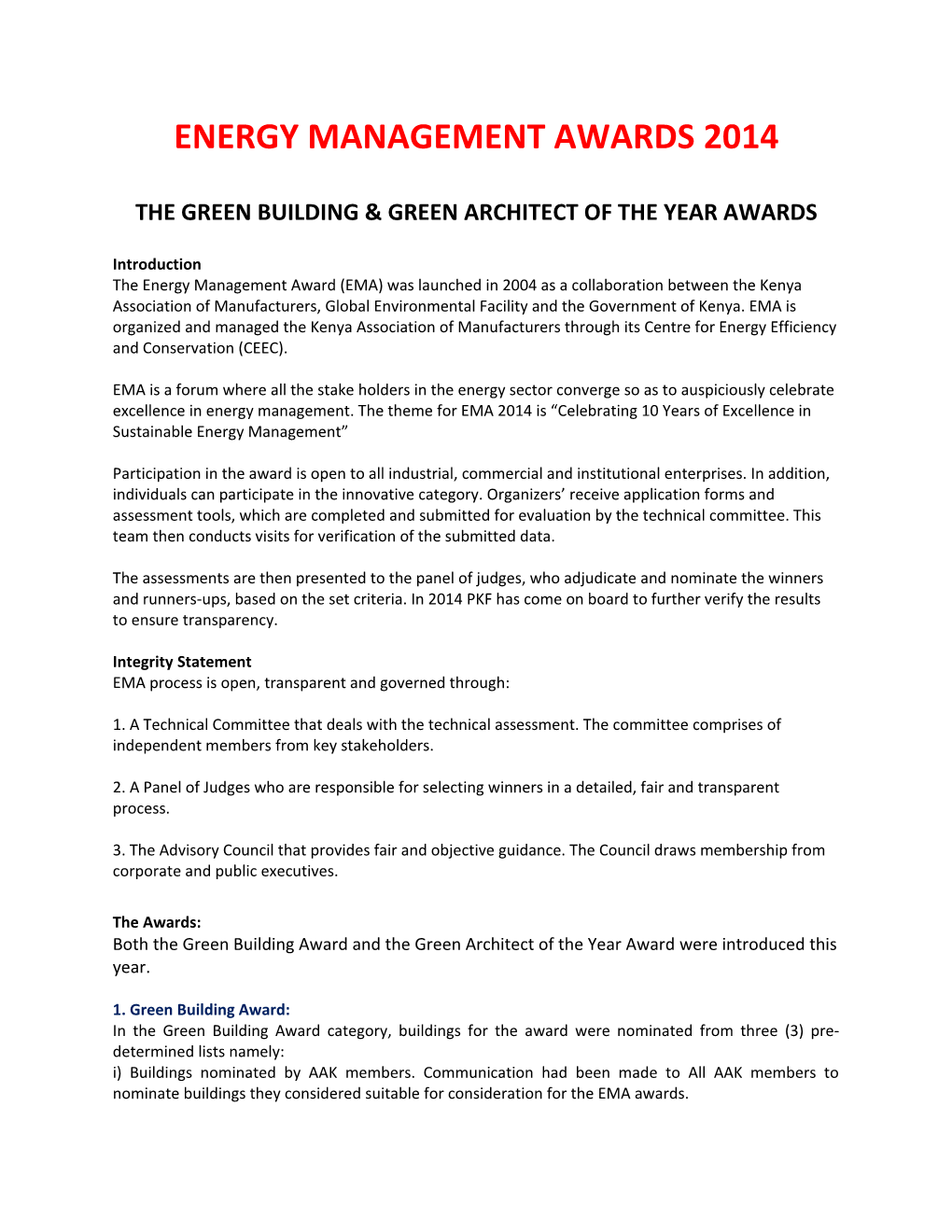 The Green Building & Green Architect of the Year Awards