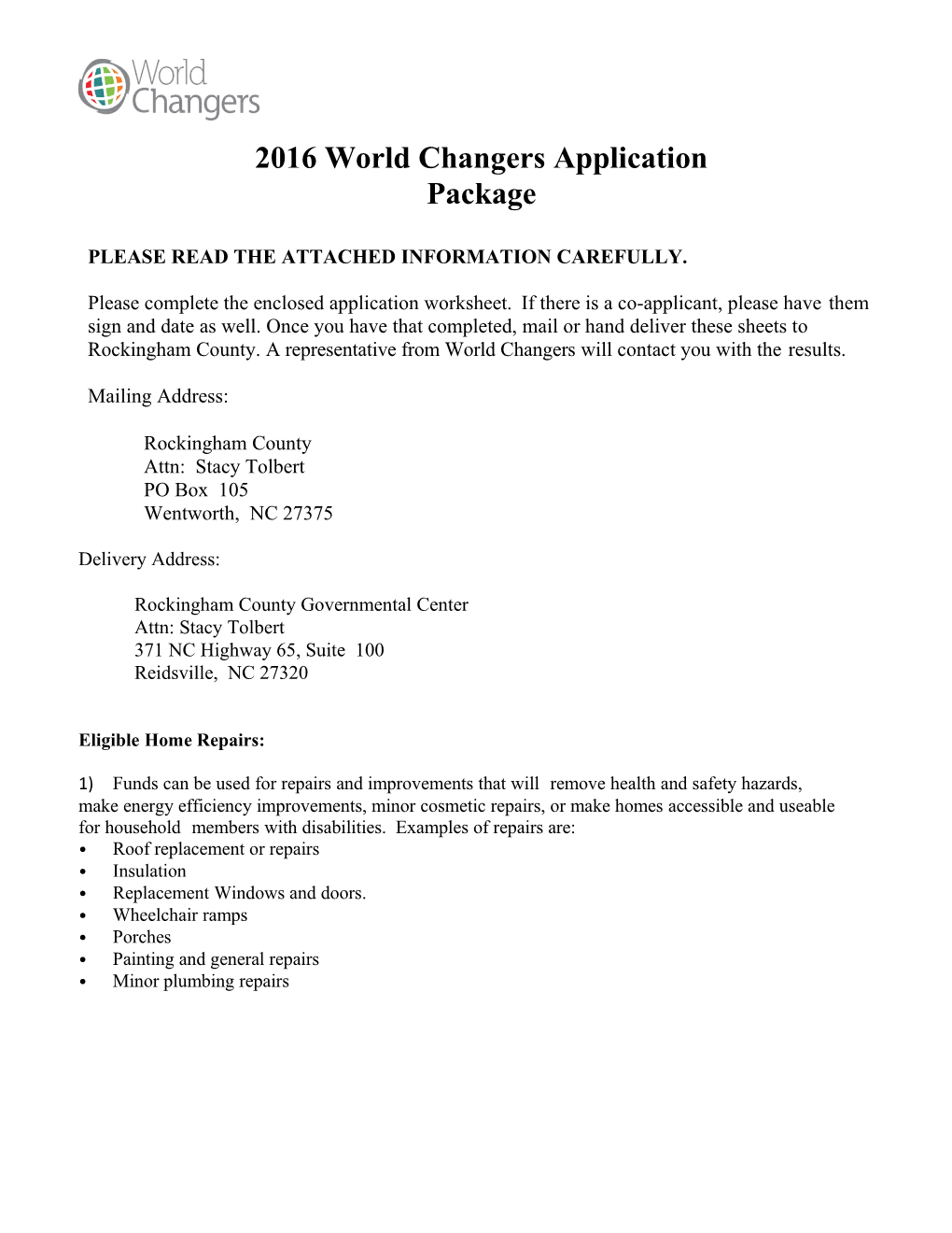 2016 World Changers Applicationpackage