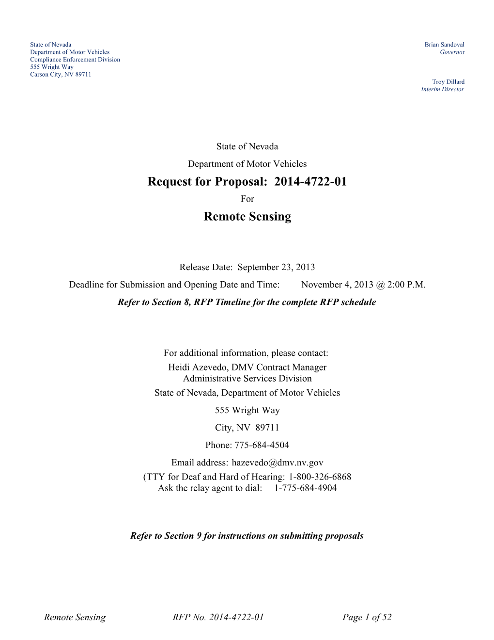 Vendor Information Sheet for Rfp 2014-4722-01