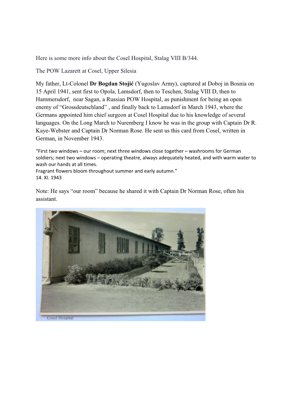 Here Is Some More Info About the Cosel Hospital, Stalag VIII B/344