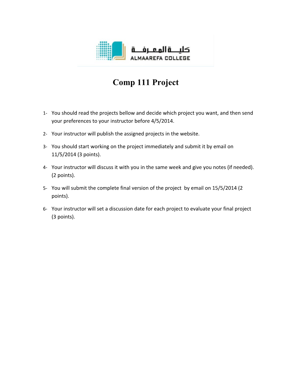 2- Your Instructor Will Publish the Assigned Projects in the Website