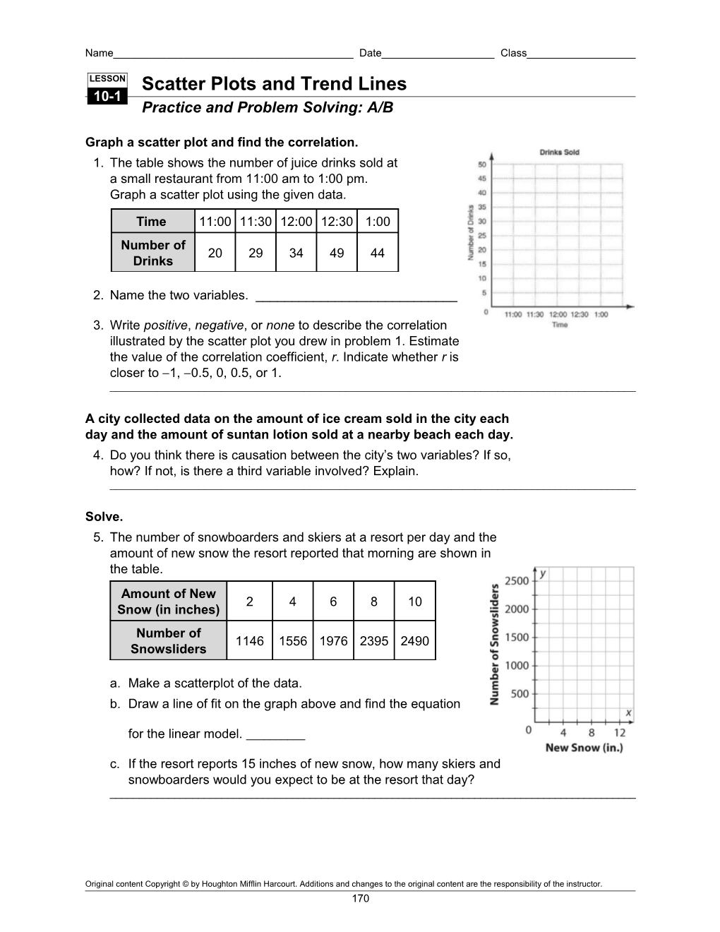 Graph a Scatter Plot and Find the Correlation