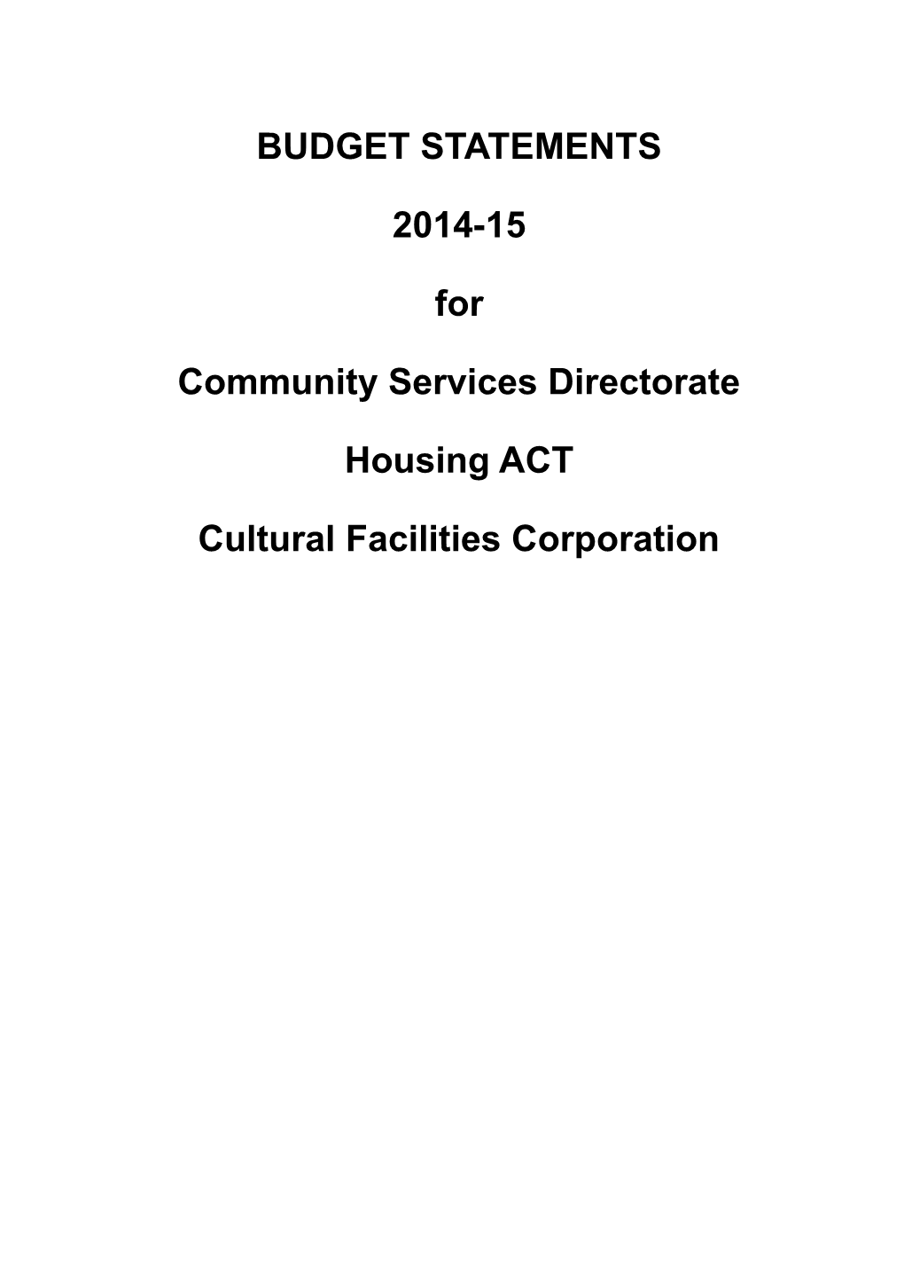 2014-15 Community Services Directorate Budget Statement