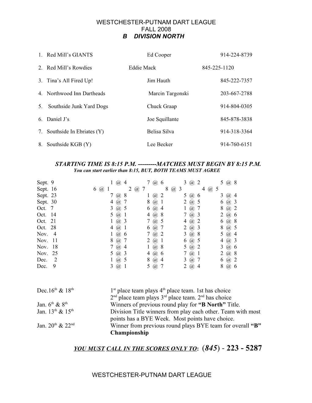 Westchester-Putnam Dart League s1