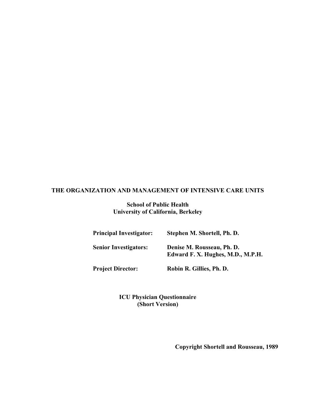 The Organization and Management of Intensive Care Units