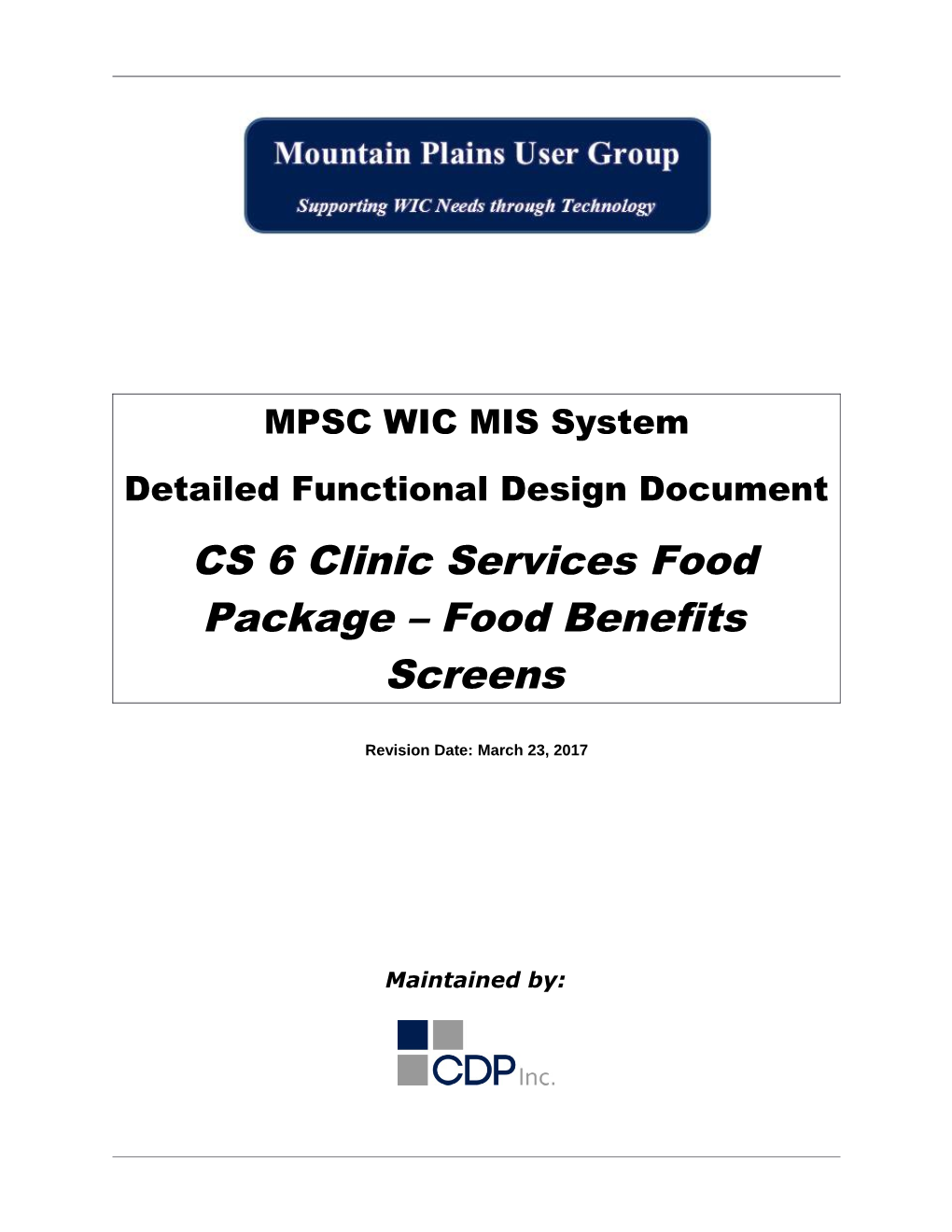 CS 6 Clinic Services Food Package Food Benefits Screens