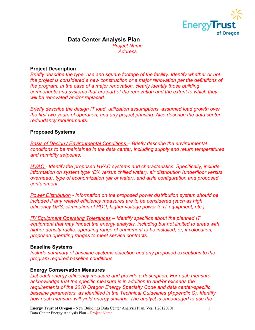 Data Center Analysis Plan