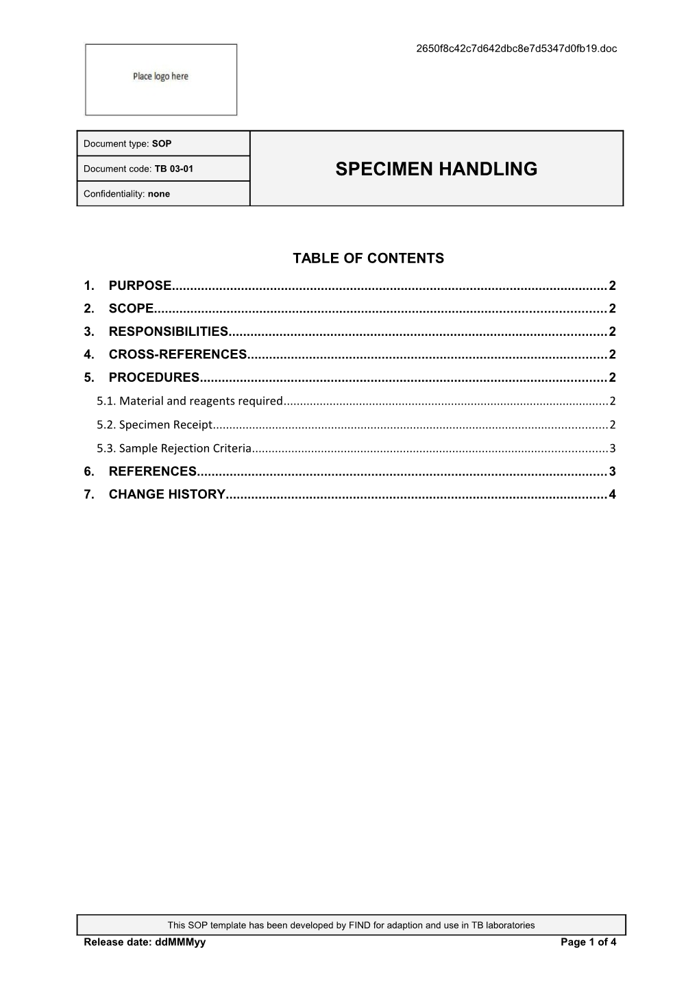 Specimen Handling TB 03-01 V1.0