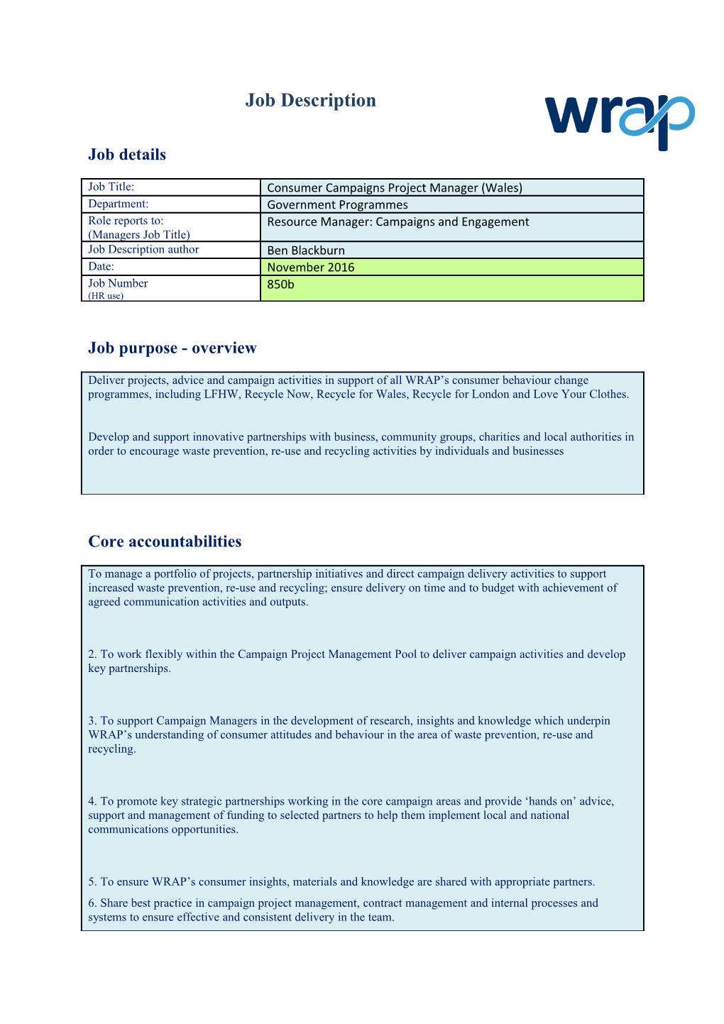 Job Purpose - Overview