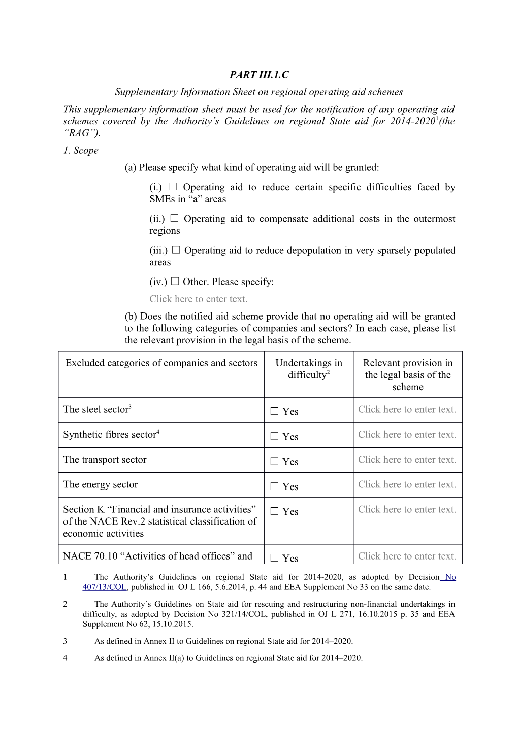 Supplementary Information Sheet on Regional Operating Aid Schemes