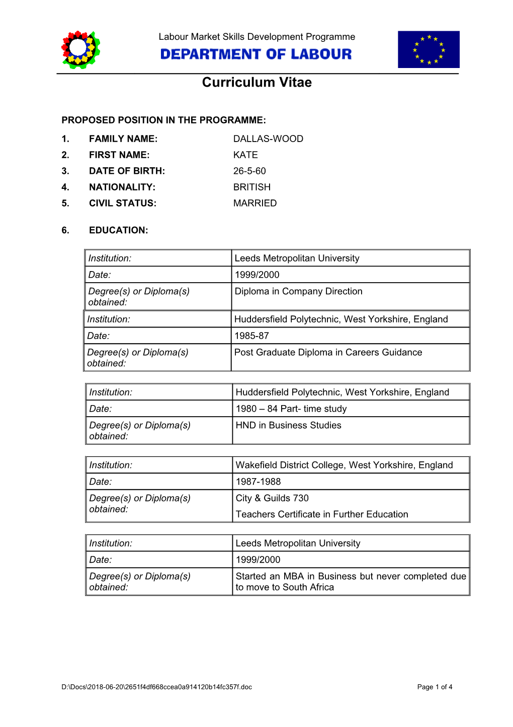 EC Template for Consultant Cvs