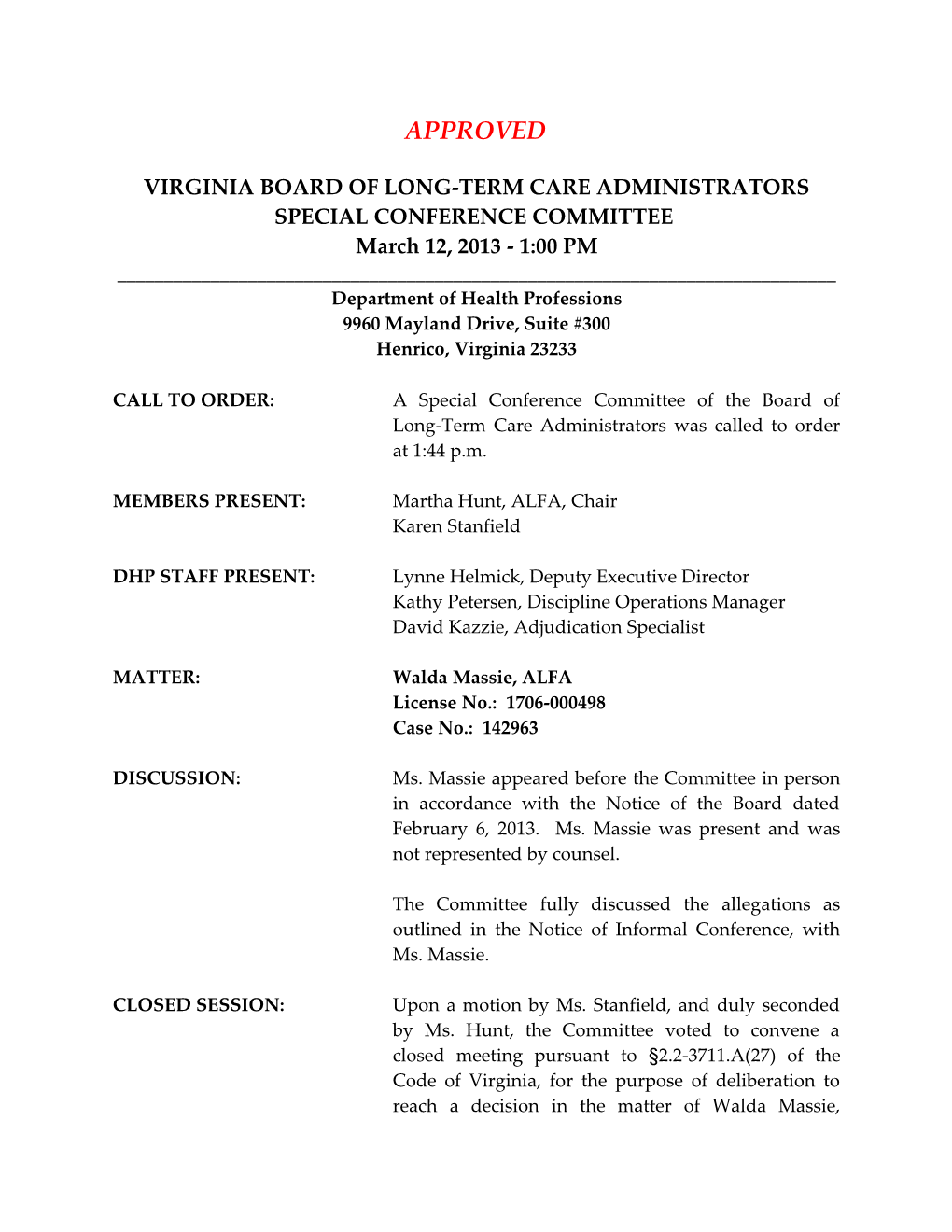 Virginia Board of Long-Term Care Administrators s2