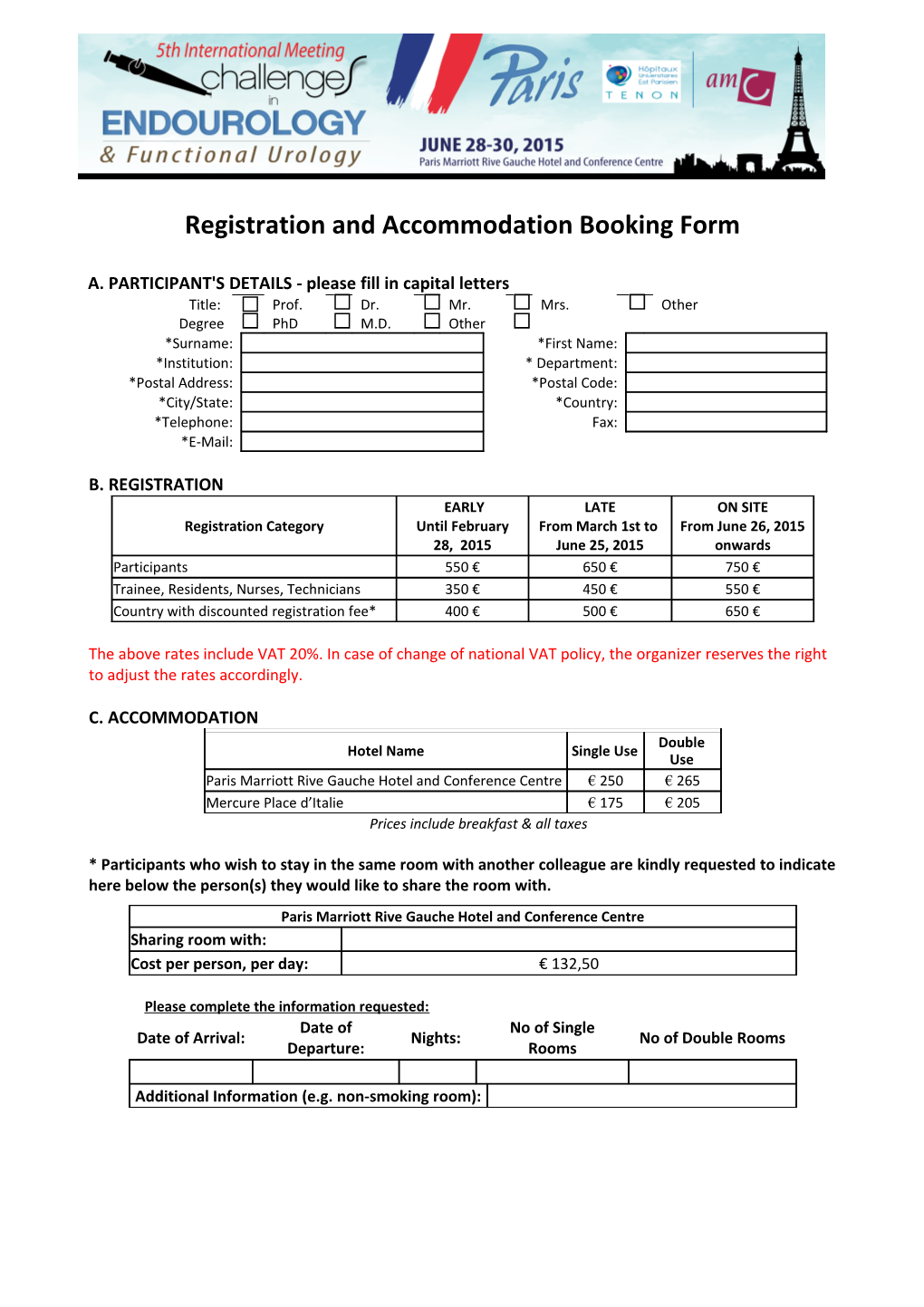 Registration and Accommodation Booking Form