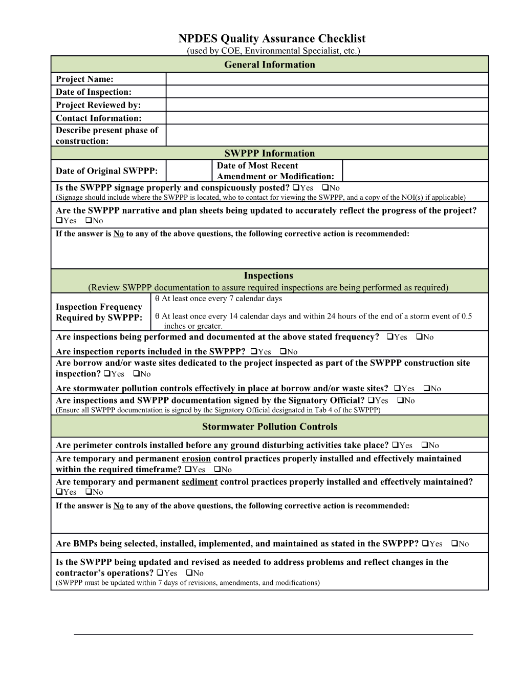 NPDES QA Checklist