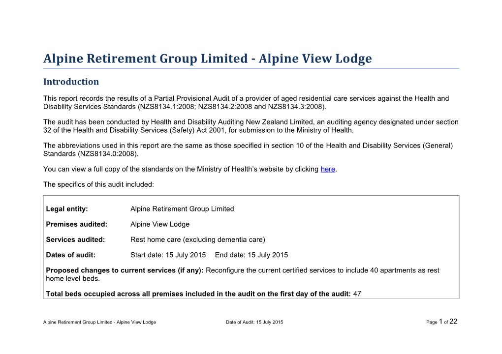 Alpine Retirement Group Limited - Alpine View Lodge