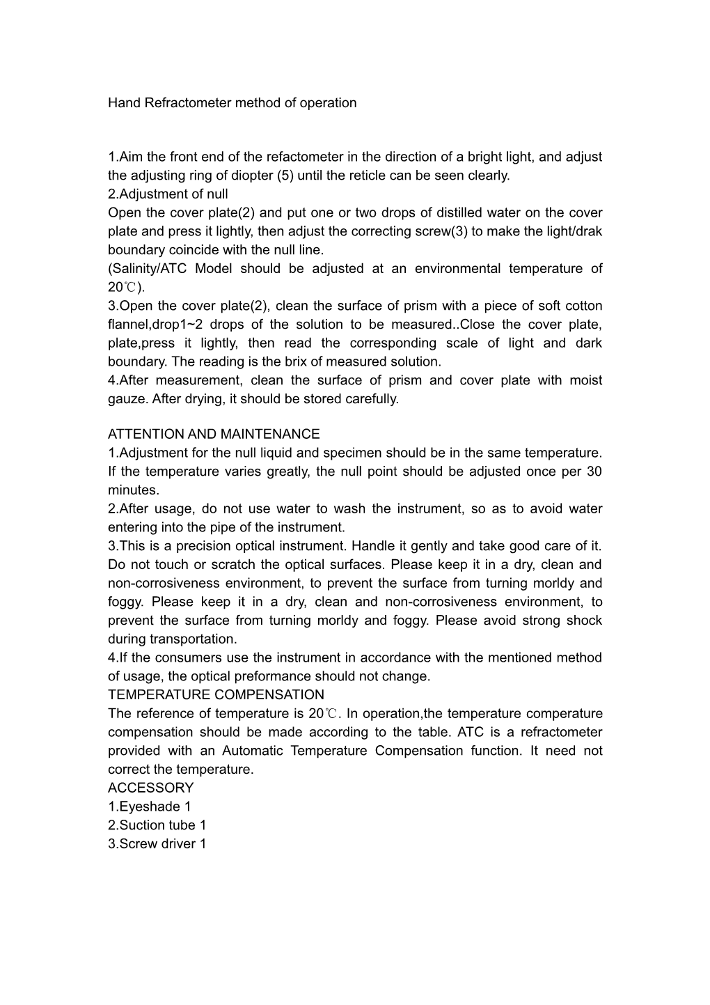 Hand Refractometer Method of Operation