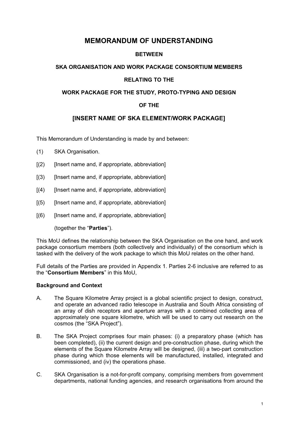 Ska Organisation and Work Package Consortium Members