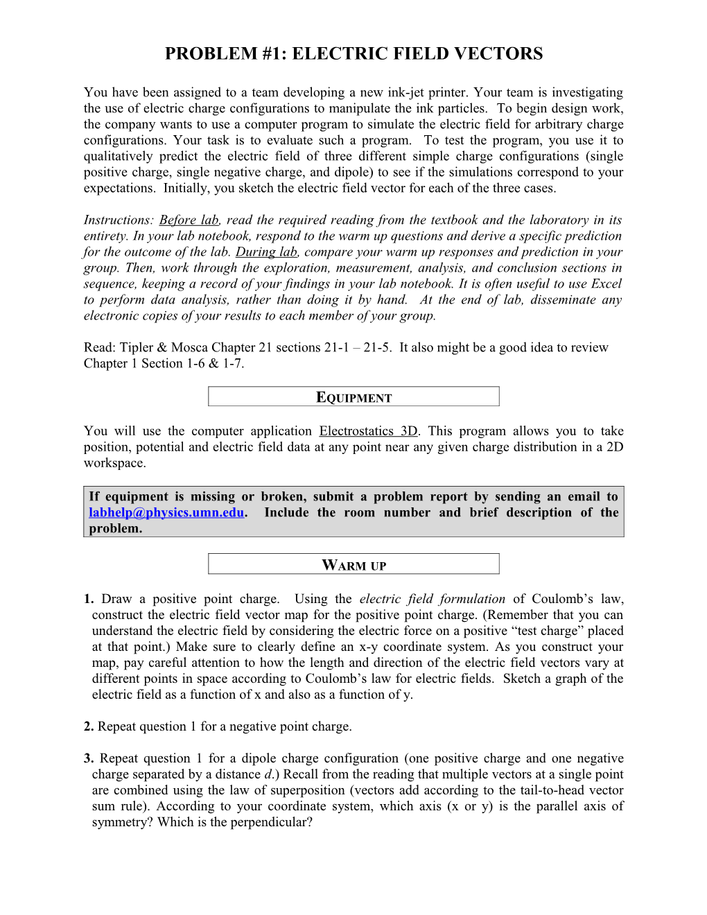 ELECTRIC FIELD VECTORS 1302Lab1prob1