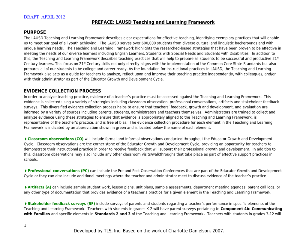 PREFACE: LAUSD Teaching and Learning Framework