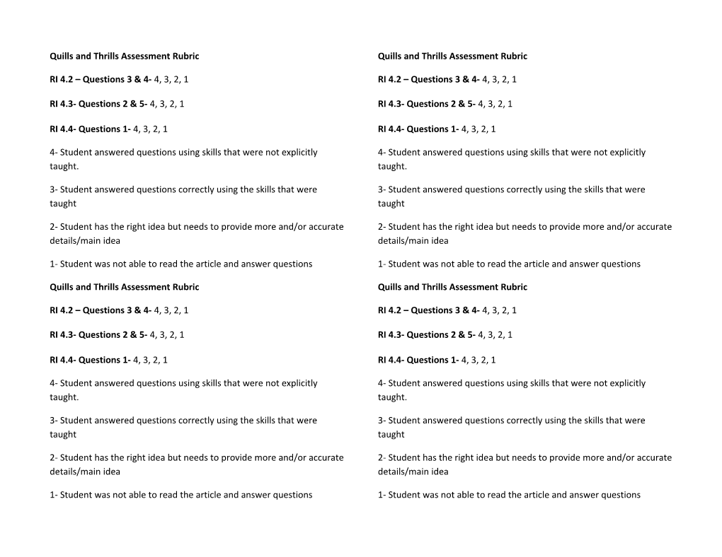 Quills and Thrills Assessment Rubric