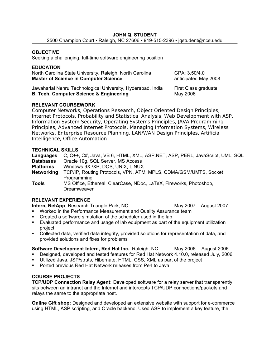 Seeking a Challenging, Full-Time Software Engineering Position