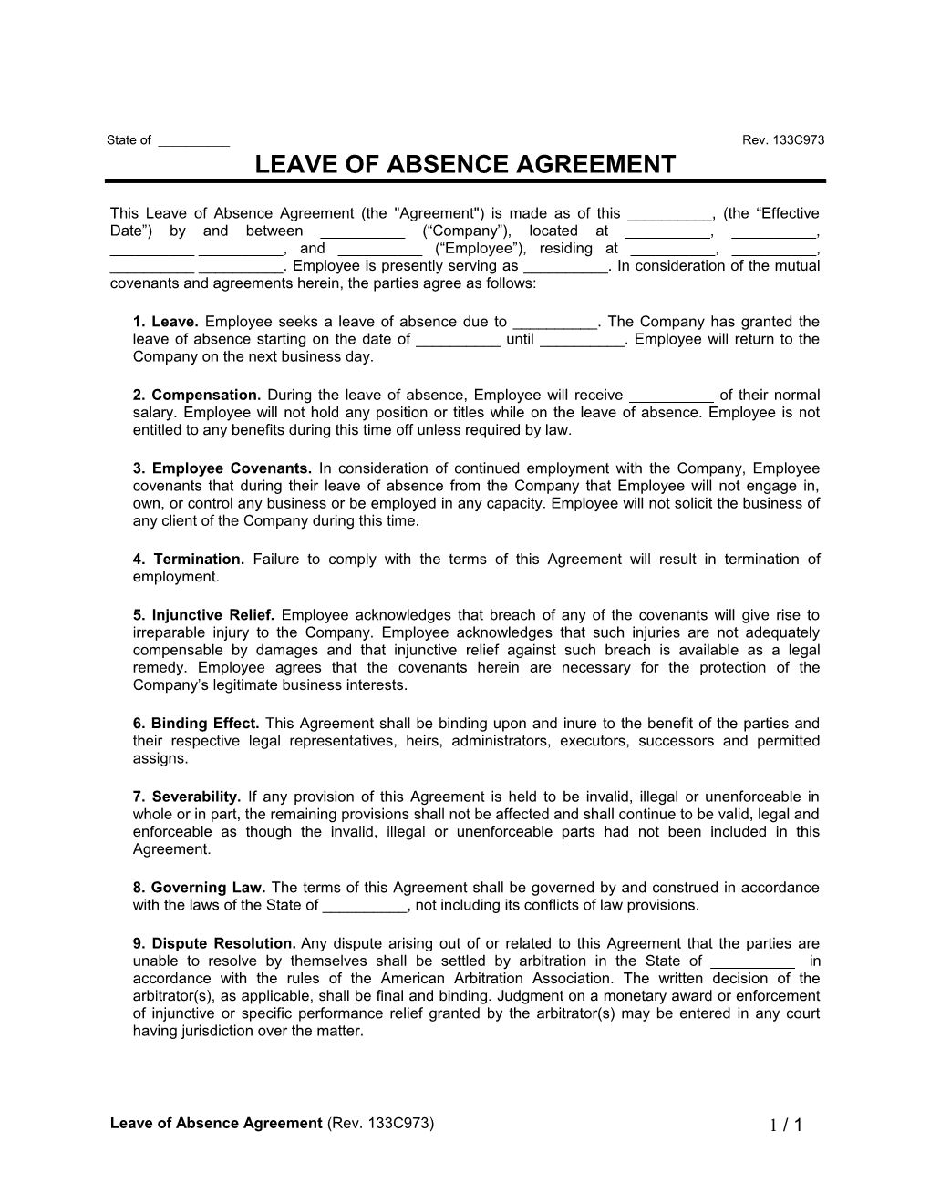 This Leave of Absence Agreement (The Agreement ) Is Made As of This ______, (The Effective