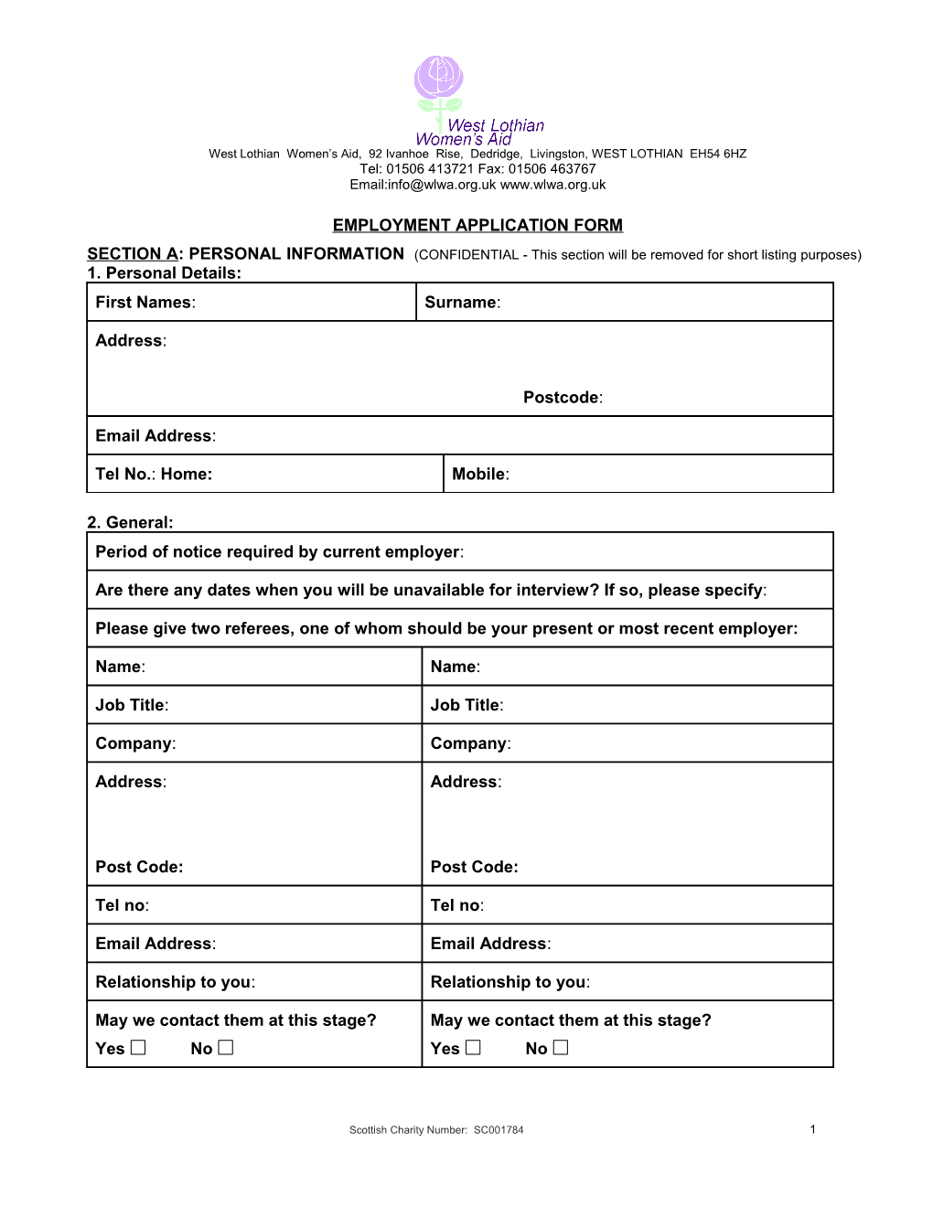 Scottish Women S Aid Employment Application Form