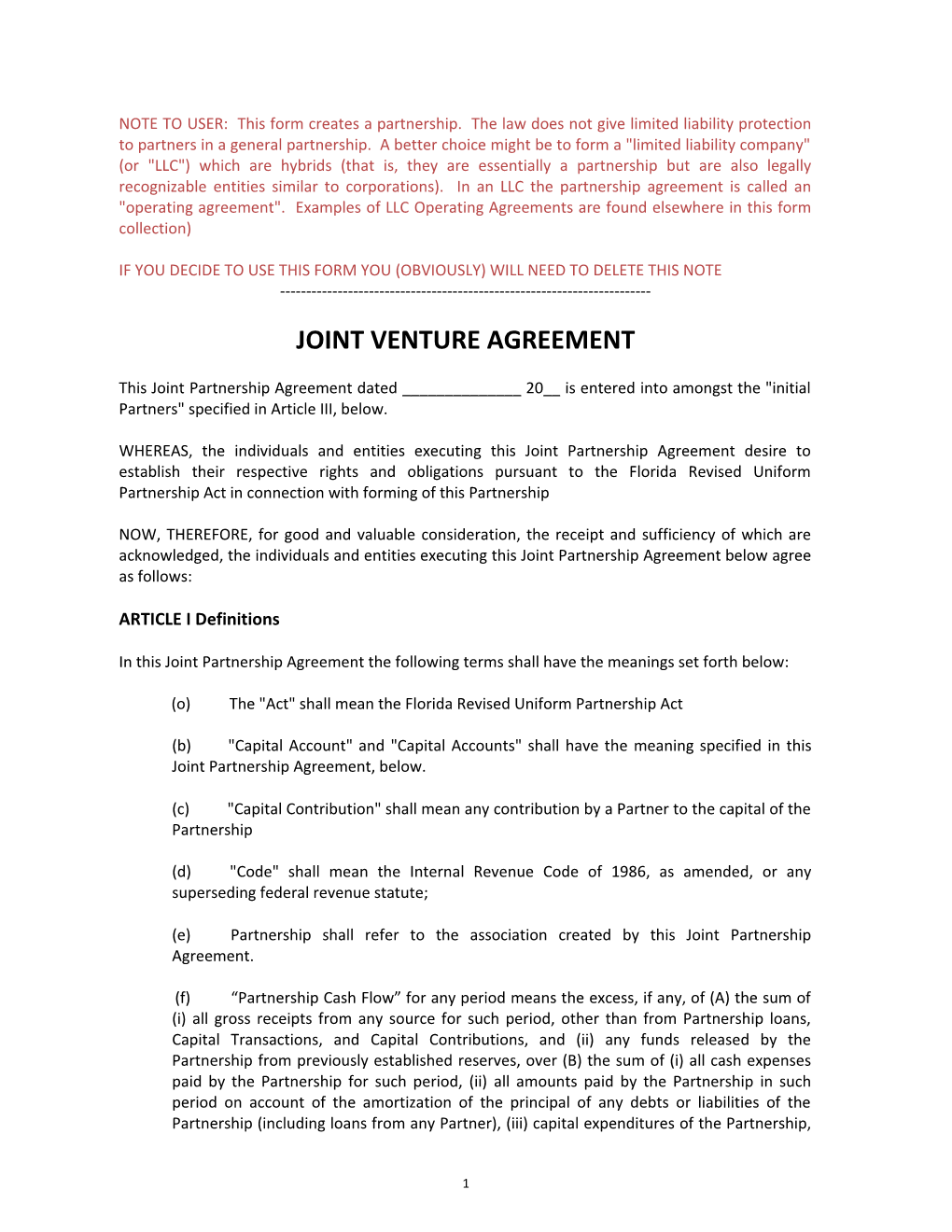 Joint Venture Agreement