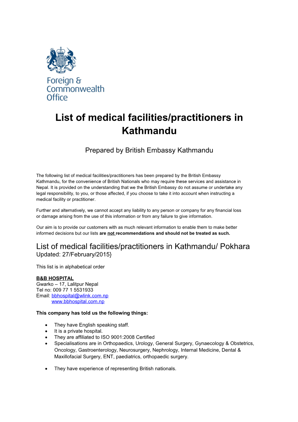 Annex 41F - Template for Medical Facilities Practitioners List