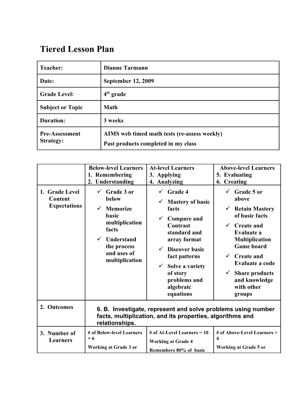 Tiered Lesson Plan