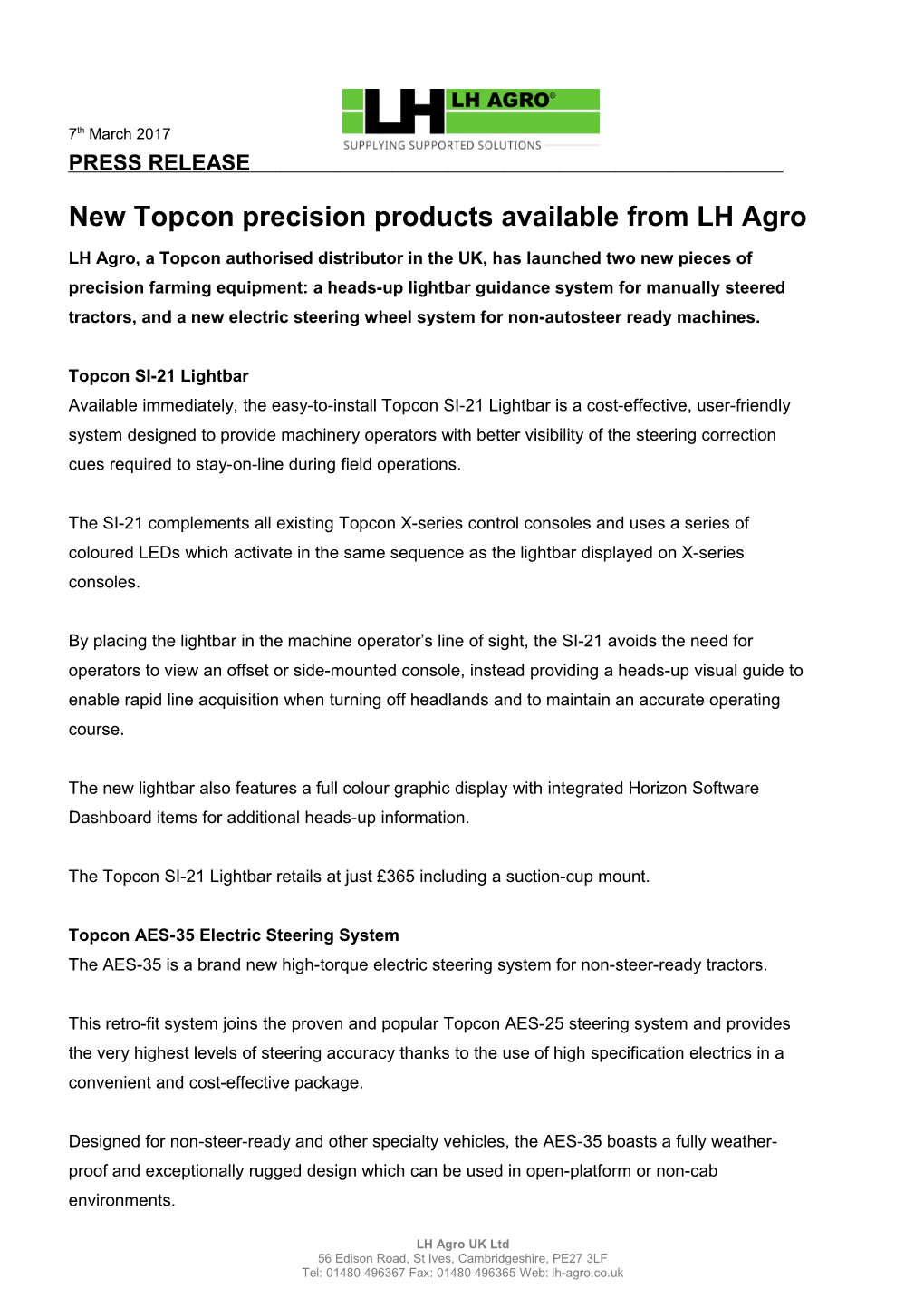 New Topcon Precision Products Available from LH Agro