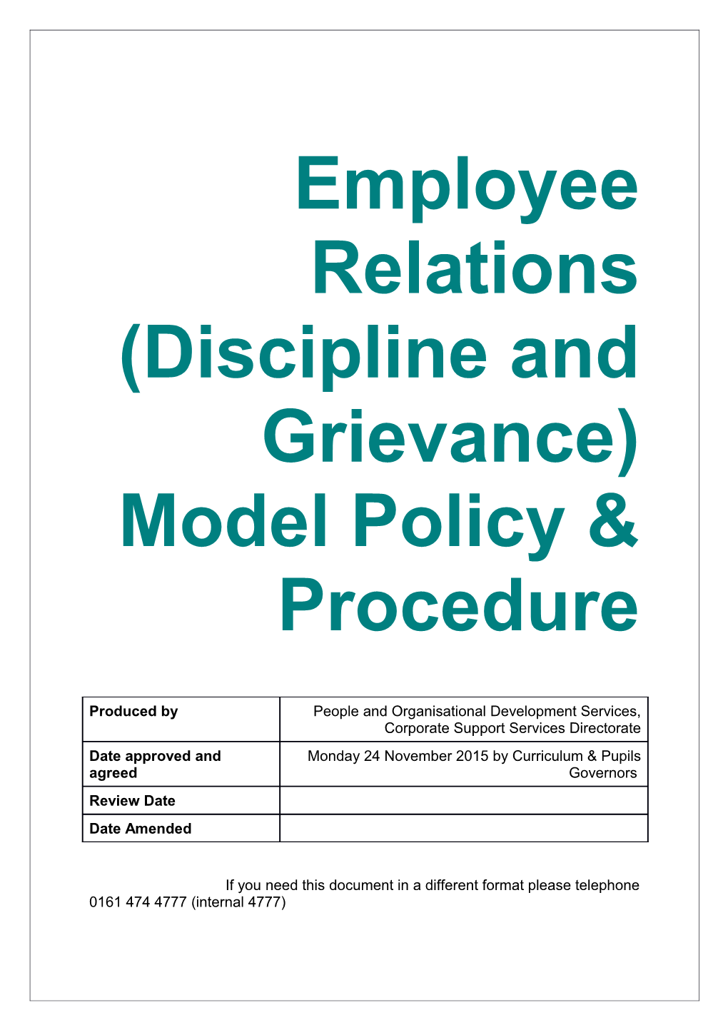 Employee Relations Policy and Procedure