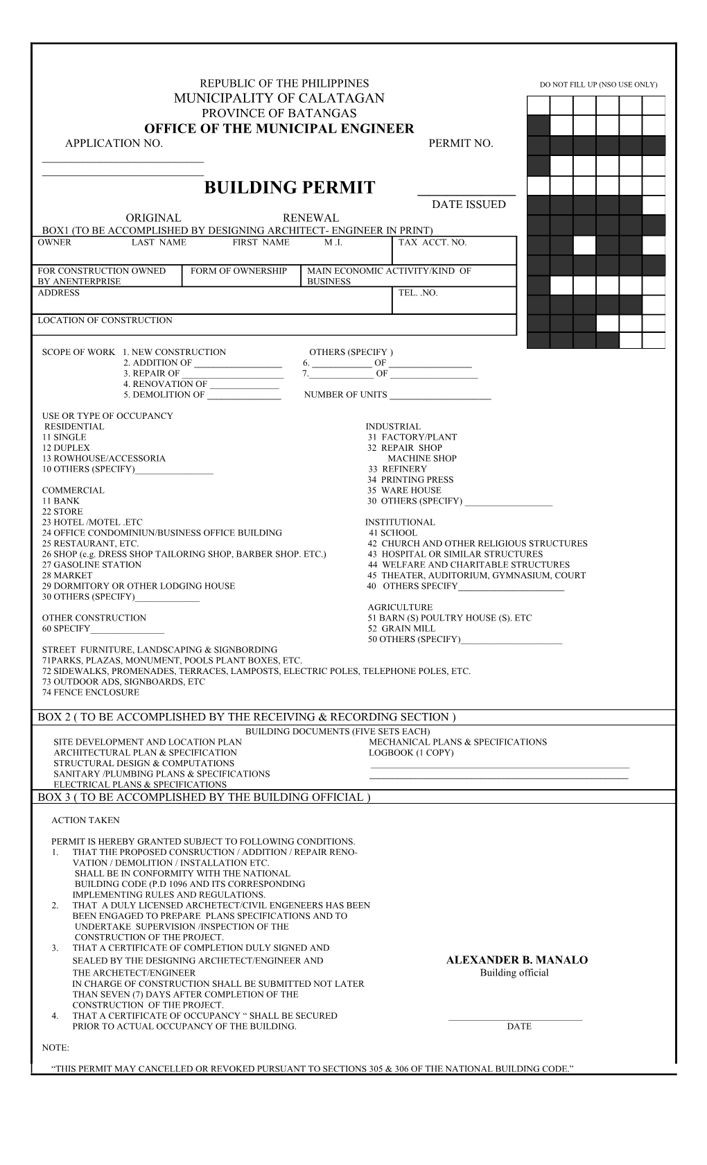 Republic of the Philippines Do Not Fill up (Nso Use Only)