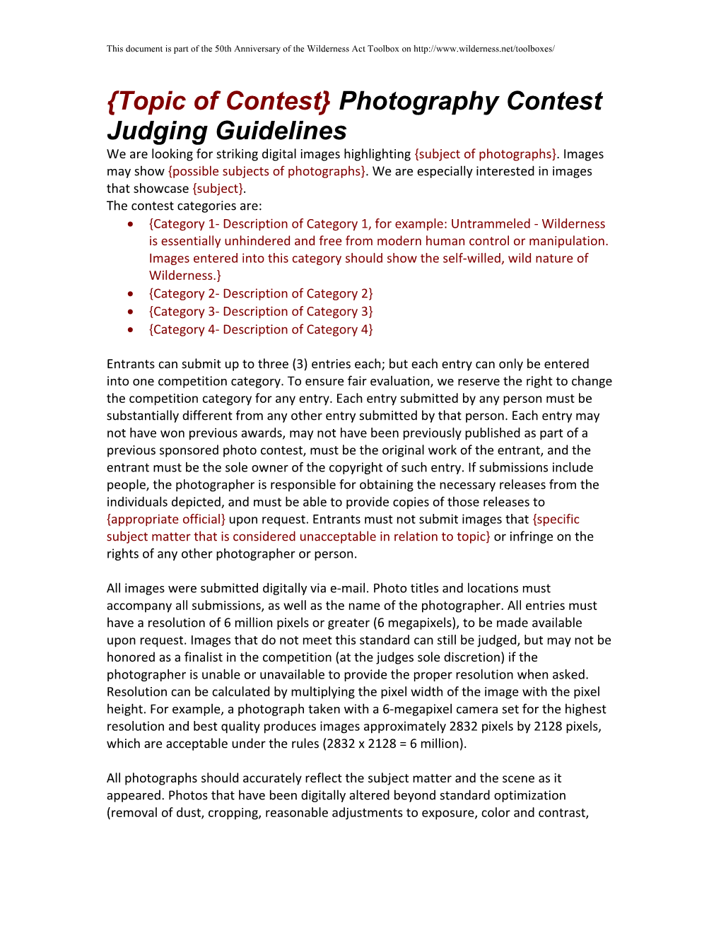 Topic of Contest Photography Contest Judging Guidelines