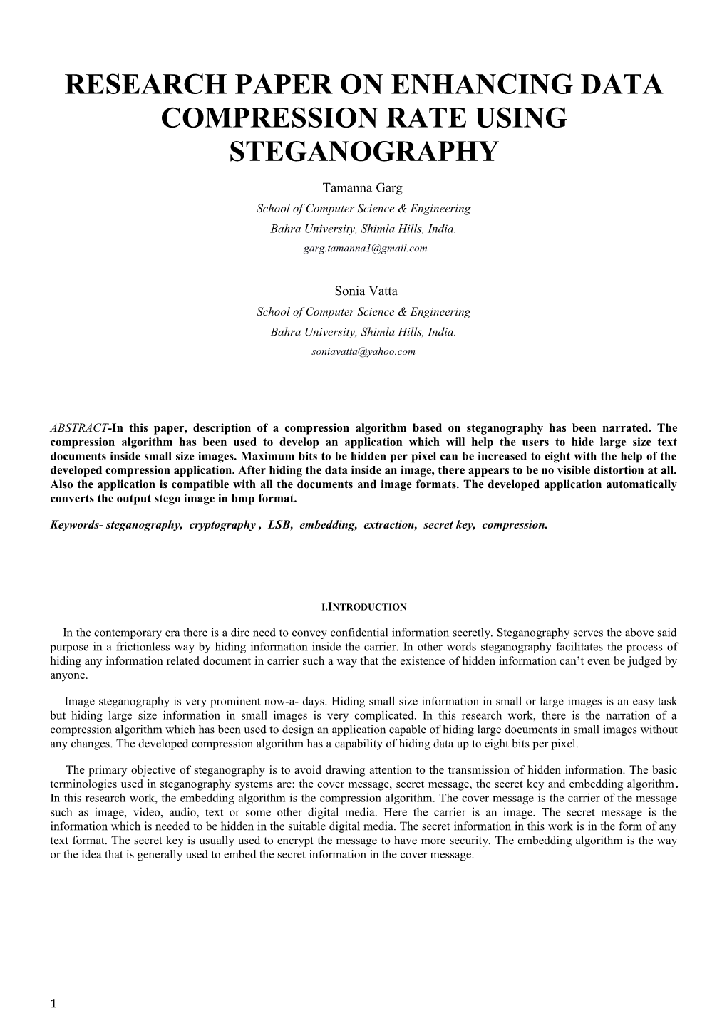 Research Paper on Enhancing Data Compression Rate Using Steganography