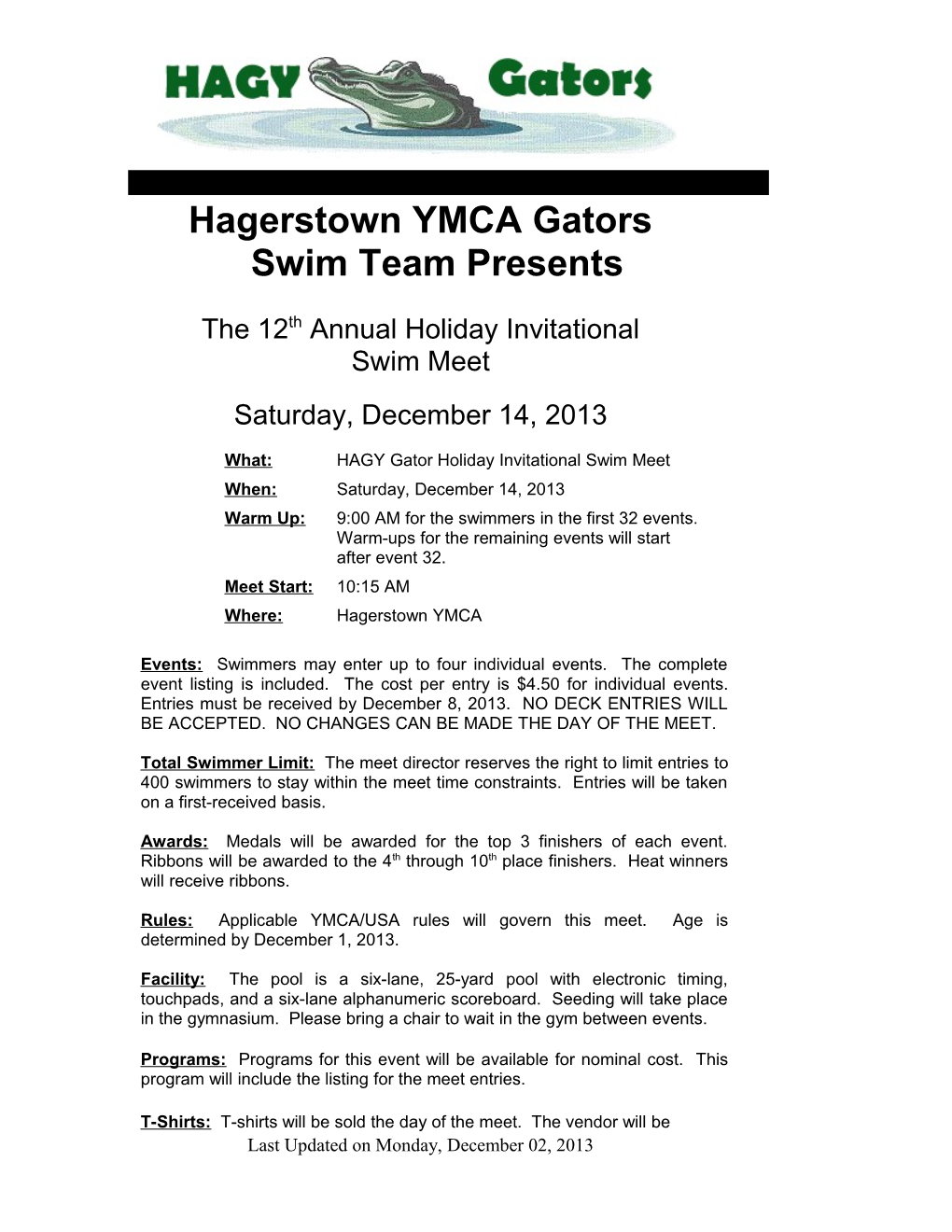 Hagerstown YMCA Gator Swim