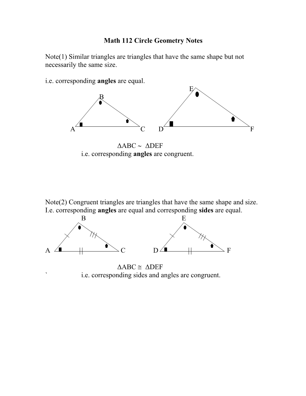 Math 112 Circle Geometry Notes