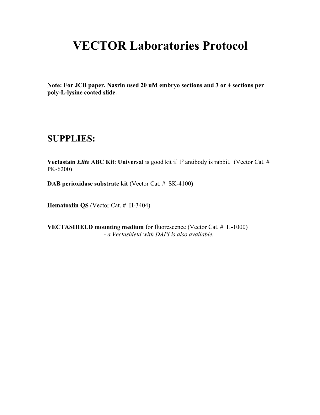 VECTOR Laboratories Protocol