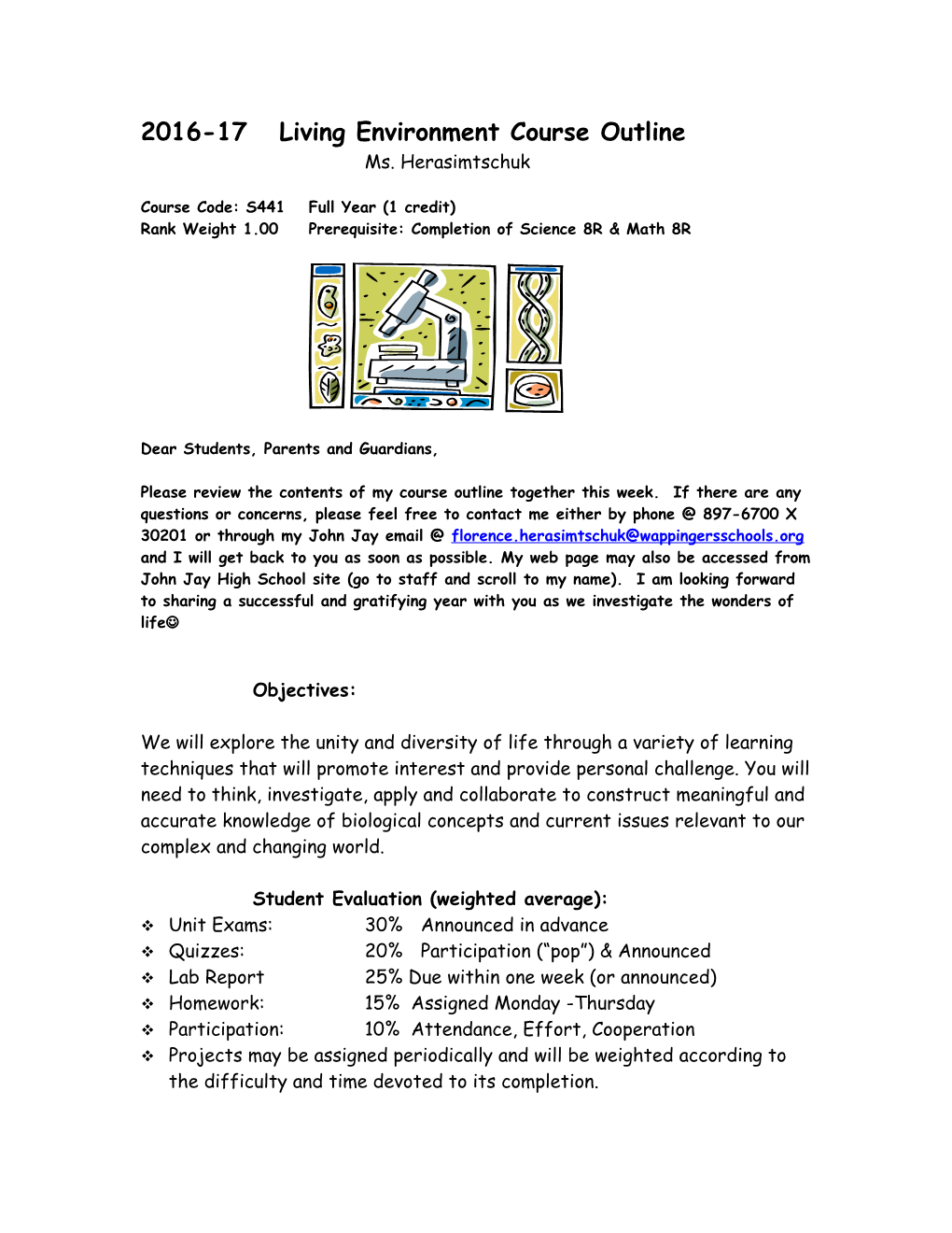 2016-17 Living Environment Course Outline